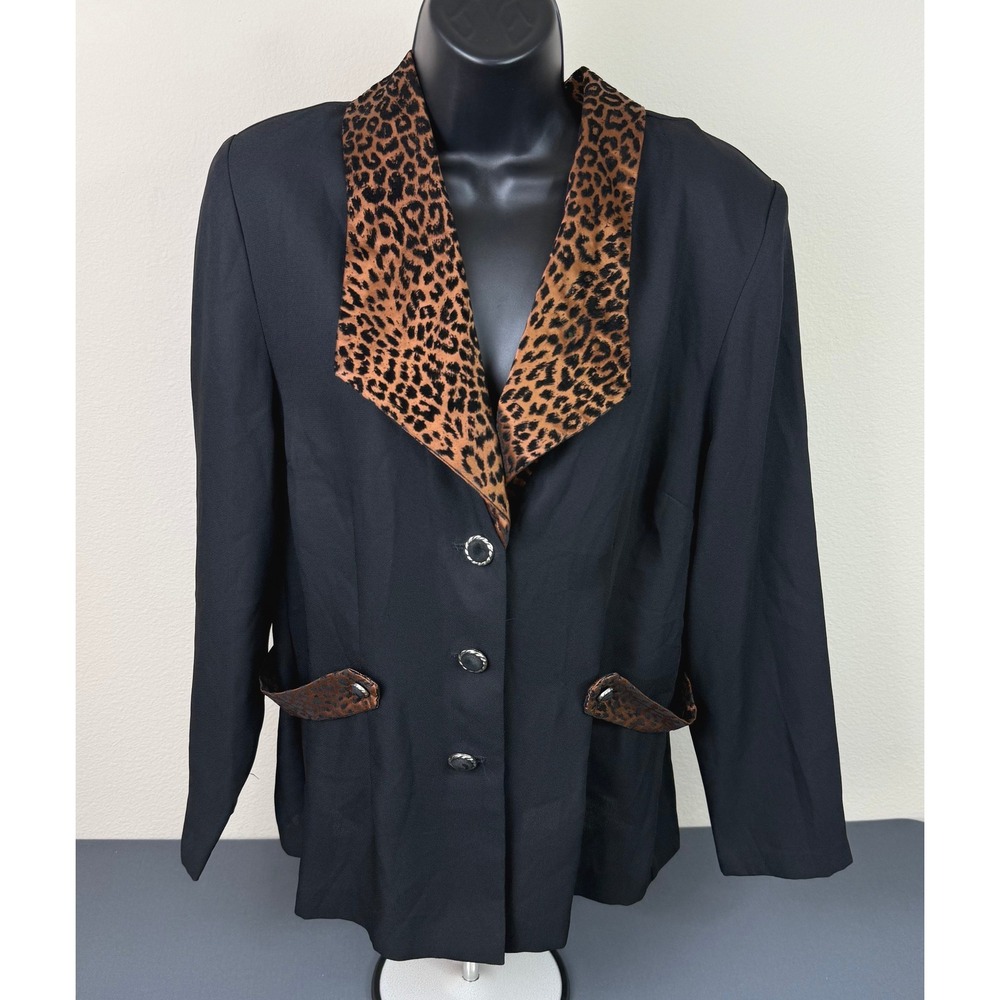 Chad's Place Women's Vintage Leopard Print Collar Blazer Size 14 Formal Office